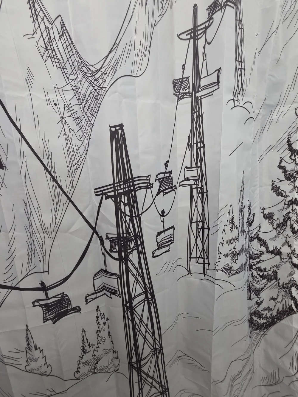 Extra Long White Ski Lift Shower Curtain